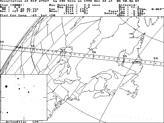 Preliminary updated path location for (245) Vera on December 21/22, 1998 - USA