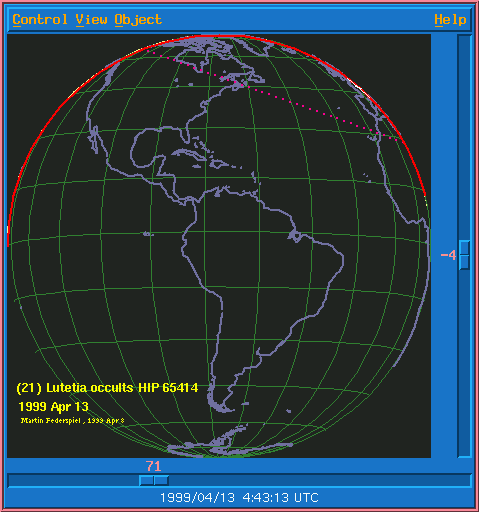 Updated path location for (21) Lutetia on April 12/13, 1999