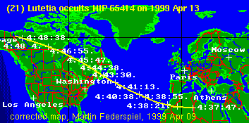 Updated path location for (21) Lutetia on April 12/13, 1999
