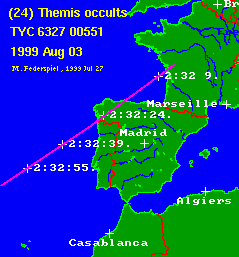 Updated path location for (41) Daphne on July 2/3, 1999 - Europe
