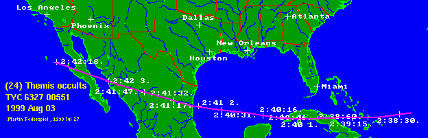 Updated path location for (41) Daphne on July 2/3, 1999 - North America