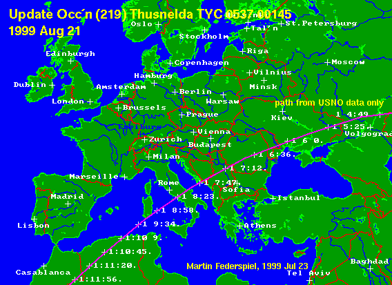 Updated path location for (219) Thusnelda on August 21, 1999