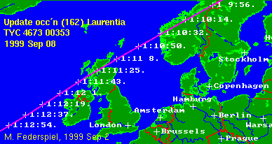 Updated path location for (162) Laurentia on September 7/8, 1999