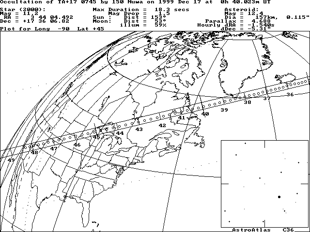 Updated path location for (150) Nuwa on December 16/17, 1999 - N.America