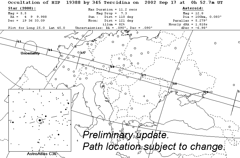 Updated path location for (345) Tercidina on September 16/17, 2002